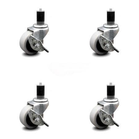 Service Caster 2 Inch Thermoplastic Wheel 1-5/8 Inch Expanding Stem Caster with Brakes, 4PK SCC-EX05S210-TPRS-SLB-158-4